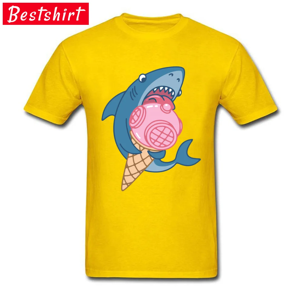 cosie Shark and ice cream Round Neck Tshirts Summer T Shirt Short Sleeve for Adult Wholesale 100% Cotton Design T Shirt Shark and ice cream yellow