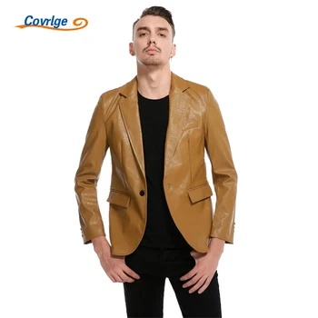 

Covrlge 2018 New Men PU Jackets Men's Classic Suit Fashion Single Button Leather Jacket Male Blazer Dress Veste Homme MWX003