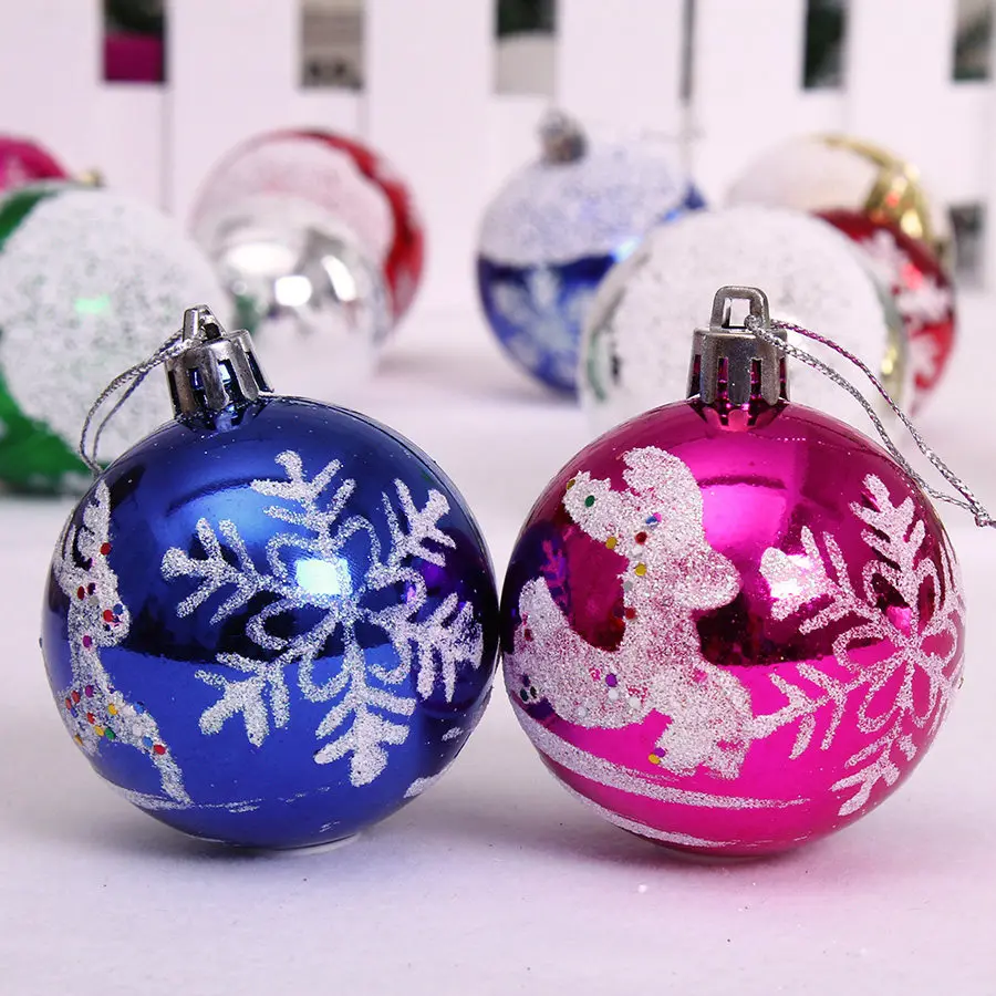 6 pz Colore Disegno Albero Di Natale Appeso Palle 6 cm Fiocco di Neve Modello Decorazioni Palla di Natale Capodanno Casa Cerimonia Nuziale Del Partito