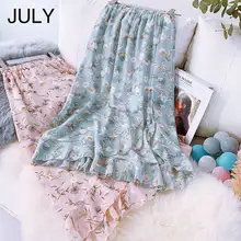 Длинная шифоновая юбка с цветами Женская корейские демисезонные элегантные с высокой талией Асимметричная средняя длинная юбка-годе Женская Июльская