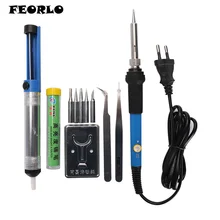 FEORLO 220V EU plug 60W Электрический припой для паяльника Инструмент Регулируемая температура паяльника с сварочным наконечником и пинцетом