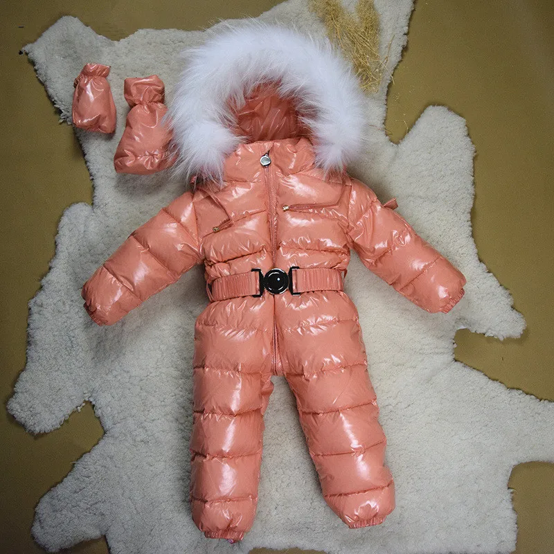 Детский зимний комбинезон с мехом; зимний комбинезон для новорожденных; Детский комбинезон; плотная зимняя одежда для мальчиков и девочек; пальто; Детский костюм на утином пуху; Одежда для младенцев