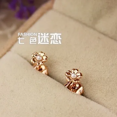 Min order $10 free shipping Fashion cute mini flower pearl 18k gold small earrings n008 | Украшения и аксессуары