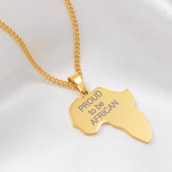 

Anniyo Africa Map "Proud to be African" Pendant Necklaces for Women Girls Stainless Steel African Maps Jewelry #055121