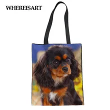 WHEREISART Шарль спаниель печать модная сумка для женщин Роскошная хозяйственная Сумка многоразовые для бакалейный продуктов черные мягкие сумки женские