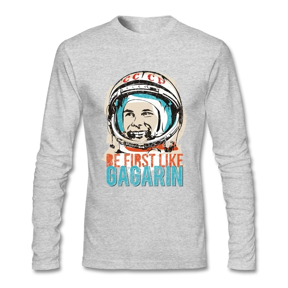 Россия CCCP Yuri Gagarin Мужская футболка быть первым как Гагарин футболка Crewneck хлопок на заказ с длинным рукавом большой размер рубашки