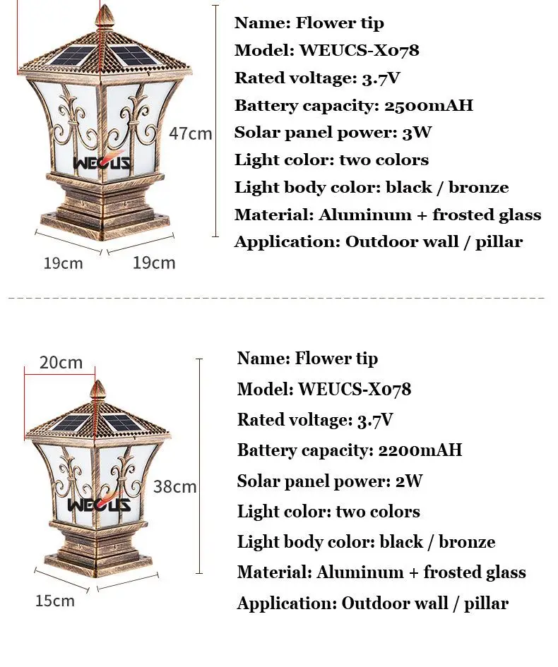 Solares da Parede Exteriores do Cargo. Luzes à Prova Luzes Exteriores Casa Villa Jardim Dwaterproof Água 25*25*47 cm 18 Lâmpadas solares