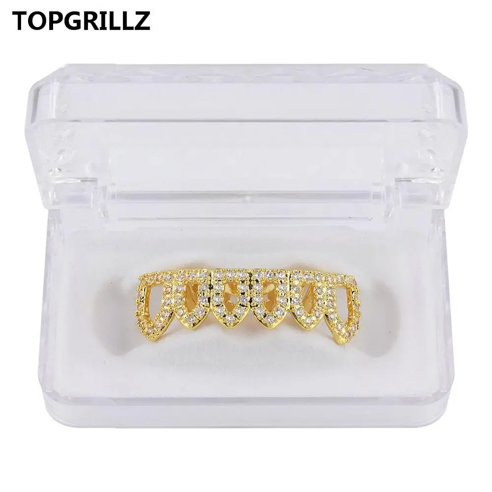 TOPGRILLZ чистое золото цвет покрытием хип хоп микро Pave CZ Клык полый верх и дно GRILLZ вампирские зубы грили набор - Окраска металла: gold bottom