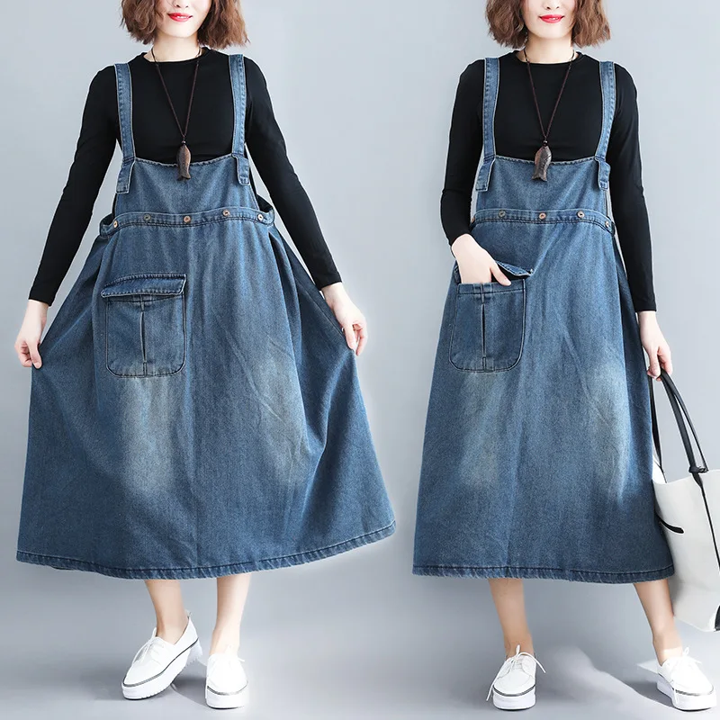 

Women Plus Size Denim Dress Korean Loose Sleeveless Long Jeans Dress Summer 2019 Ladies Oversized Sundress