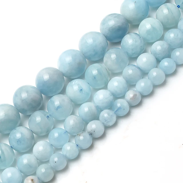 Natural Aquamarine Stone Round Loose Spacer Beads For Jewelry Making Bracelet Ne Natural Aquamarine Stone Round Loose Spacer Beads For Jewelry Making Bracelet Ne