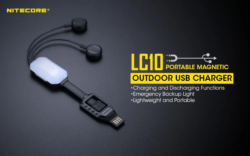 NITECORE LC10 портативное магнитное внешнее USB зарядное устройство для цилиндра литий-ионная аккумуляторная батарея 1A MAX DC 5V с датчиком светильник