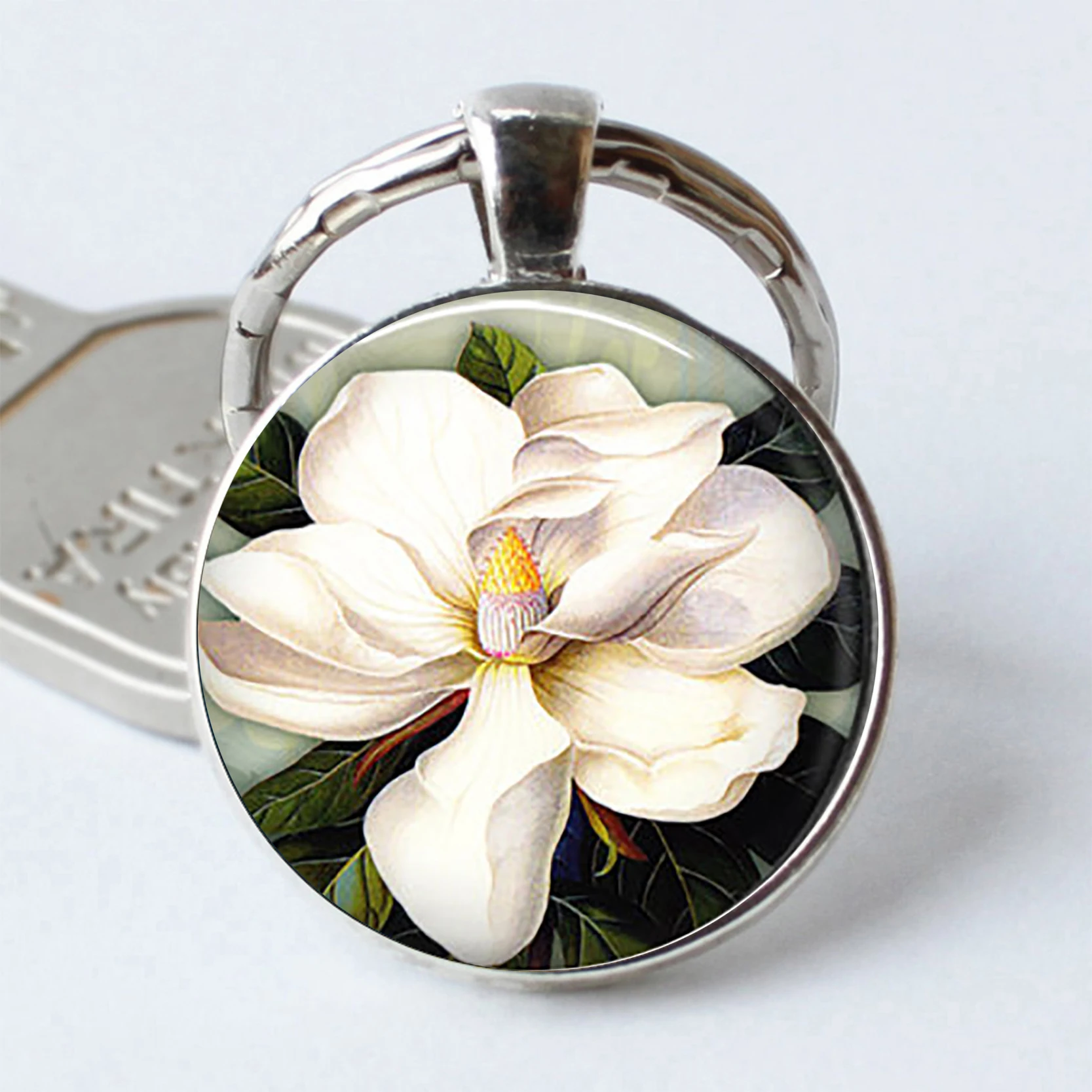 Southern Magnolia Keychain Magnolia Flower Jewelry Magnolia Keyring