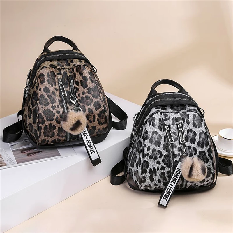 

Fashion Women Lady School PVC Leopard Print Girls Backpack TravelZipper Shoulder Bag