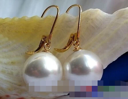 

free shipping 00085 WHITE ROUND SOUTH SEA SHELL PEARL DANGLE EARRING