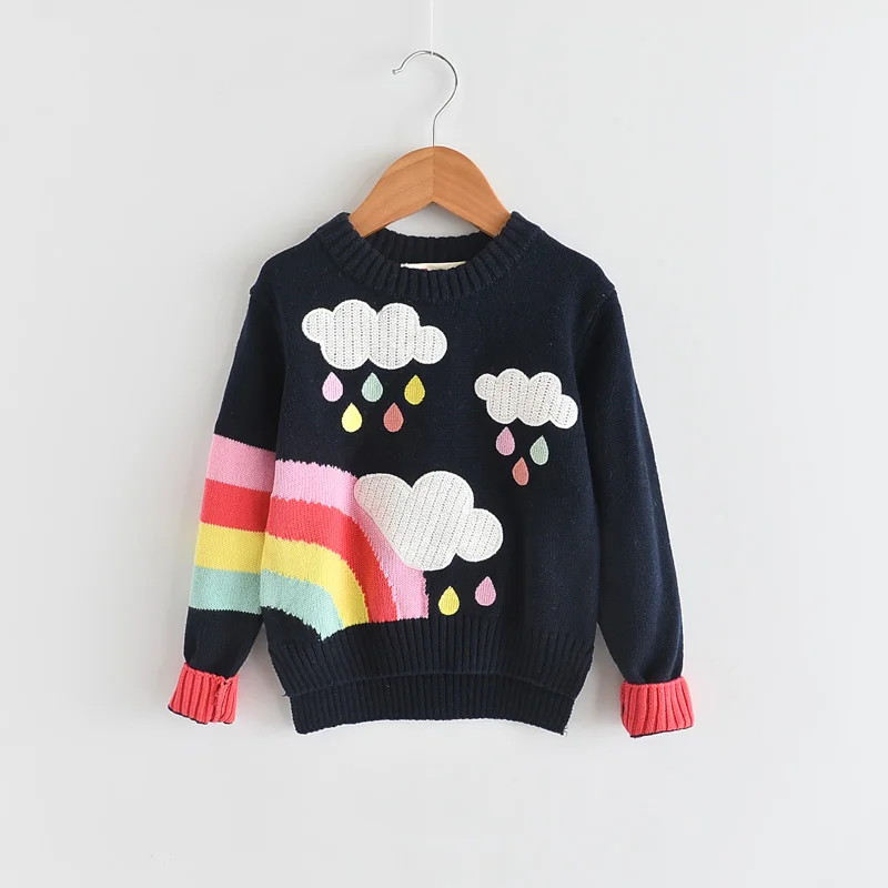Girls Cotton Knitted Sweater Rainbow Clouds Rain Drop Toddler Girl
