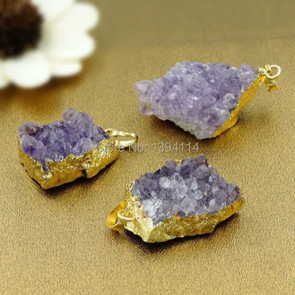 

Natural Amethyst Druzy Irregular Shape Pendant With Side Gold-plated 25-35mm