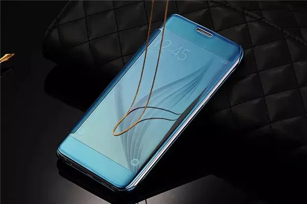 Роскошный зеркальный флип-чехол с золотым покрытием для samsung Galaxy S6 S7 edge S8 S9 S10 Plus Note 4 5 8 9 10 10 pro хромированная задняя крышка - Цвет: Небесно-голубой