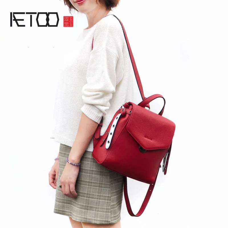 

BJYL Leather shoulder bag female 2018 new bag tide wild simple fashion college wind soft leather ladies small backpack