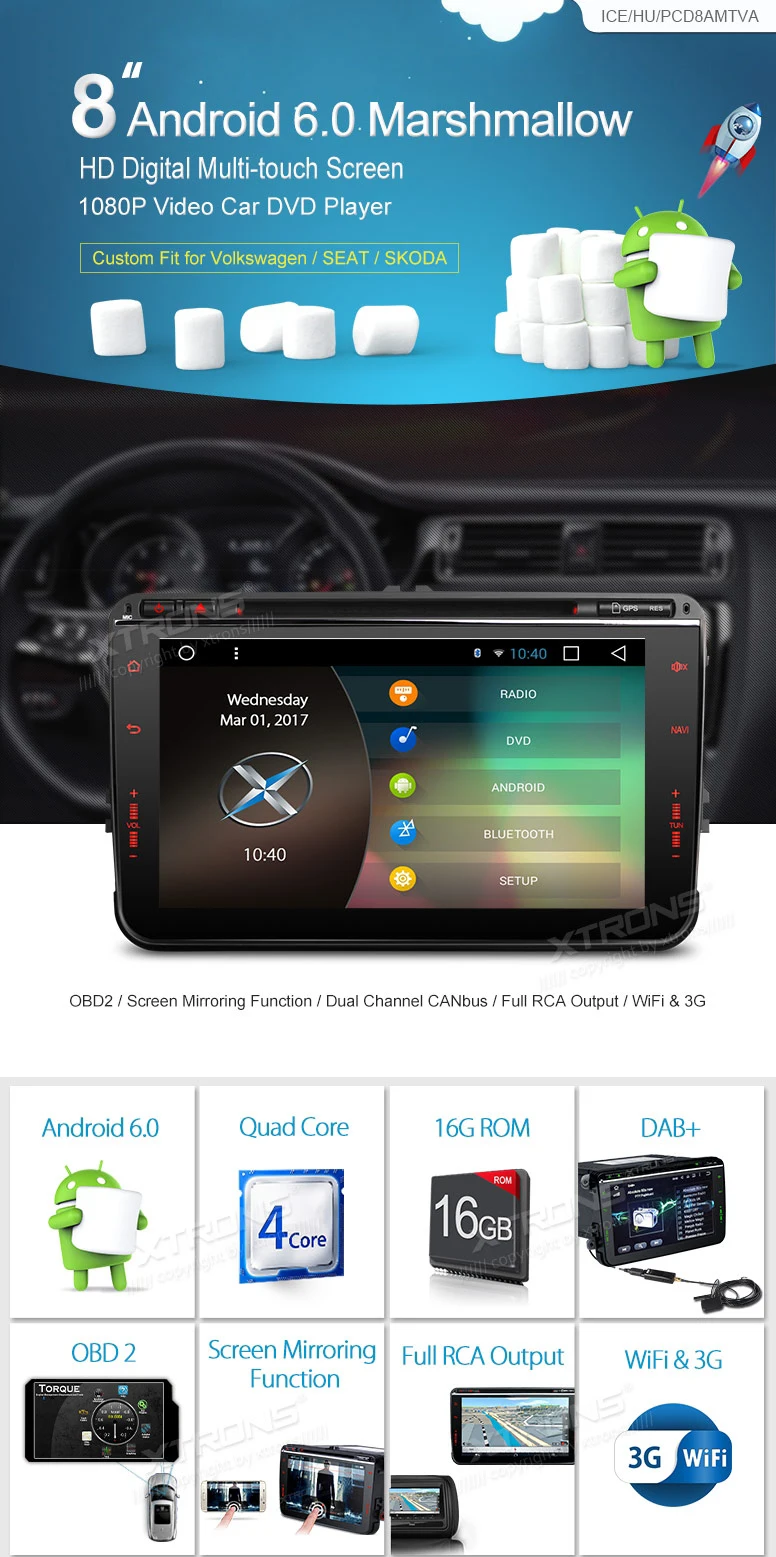 Excellent 8" Touch Panel Design Android 6.0 OS Special Car DVD for Seat Altea 2004-2015 & Seat Leon 2005-2013 & Seat Alhambra 2010-2016 0