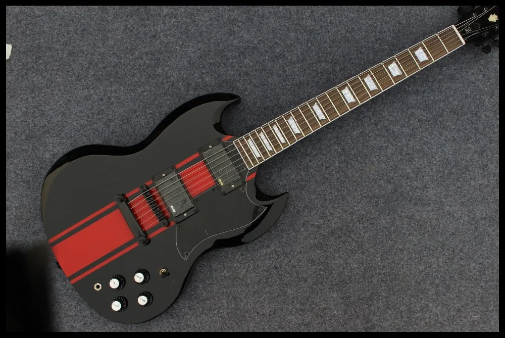 

new high quality chinese factory custom electric guitar in black and red color , with black hardware , black guitar