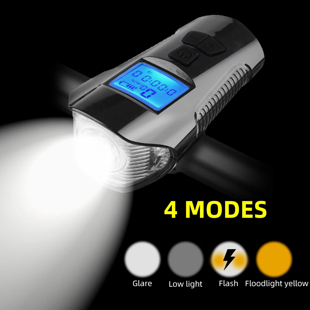 Waterproof Bicycle Light Computer Speedometer Bike Front Light USB Rechargeable Flashlight LED Cycling HeadLight