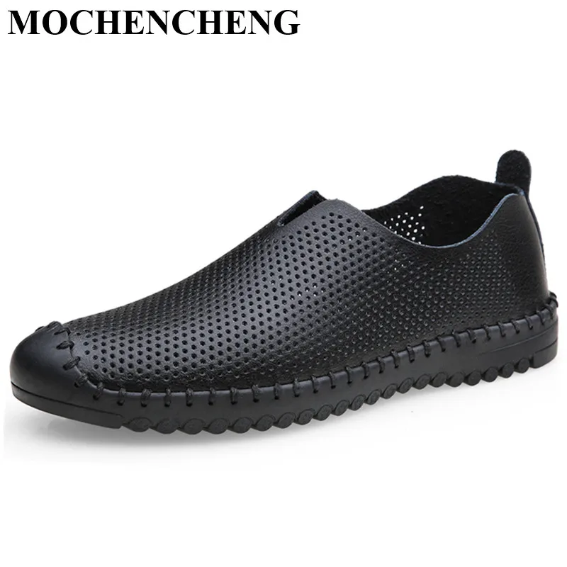 

New Men Casual Shoes for Summer Hollow Breathable Slip-on Sandals Retro Solid Loafers Flat Formal Footwear Soft Anti-skid Design