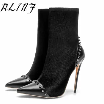 

RLINF Pointed Stiletto High Heel Women's Boots Studded Shoes