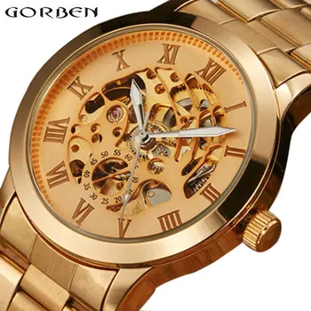 

Skeleton Mechanical Watches Men Stainless Steel Gold Bracelet Automatic Watch Self-winding Winner Watch Luxury Brand Male Clock