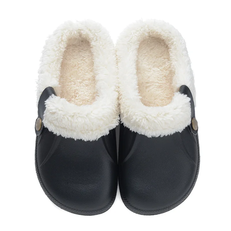Зимние теплые тапочки; мужская домашняя обувь; повседневные хлопковые тапочки; Крокус-сабо с подкладкой из меха и флиса; домашние тапочки; ME102 - Цвет: Black