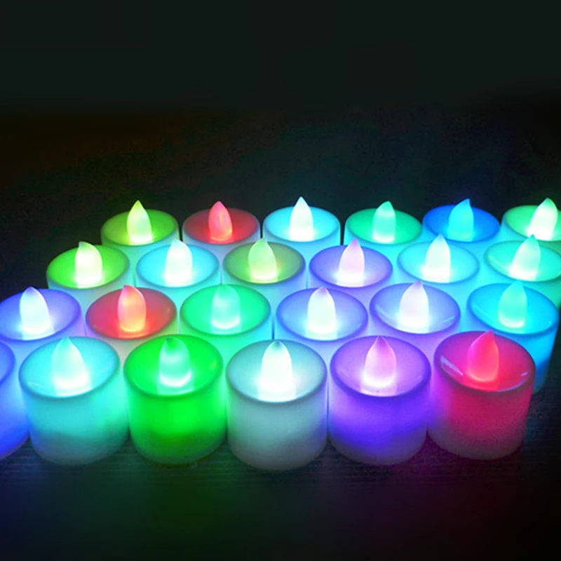 Высокое качество 24 цвета Малые беспламенные светодиодные лампы Чайные свечи свадебный свет батареи цвет ful лампа