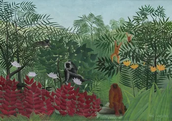 

Henri Rousseau: Tropical Forest with Monkeys SILK POSTER Decorative painting 24x36inch