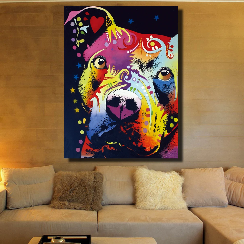 Абстрактная настенная живопись с изображением собаки, вразумительный Питбуль, воин, сердце, картина маслом для гостиной, декоративные картины без рамки