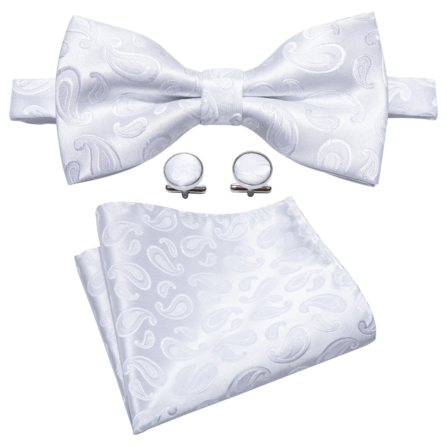 

Barry.Wang Men's Bowtie Paisley 100% Silk Butterfly Jacquard Woven White Bow Tie For Men Pocket Square Handkerchief Set LH-803