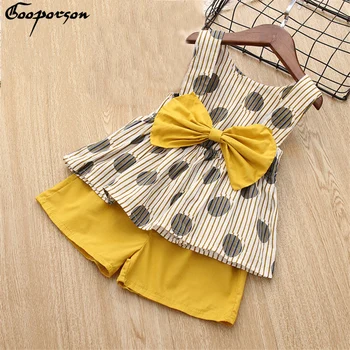 

Girls Summer Clothes Set Sleeveless Dot Shirt And Pants Set For 2-6 Years Old Kids Clothing Suit Lovely Bow Outfits 2 Pcs Sets
