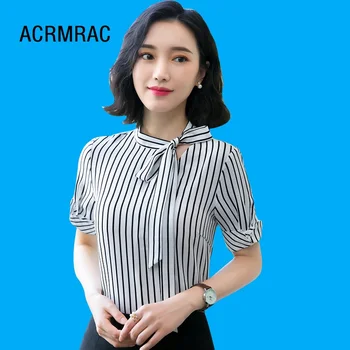 

Women shirt Slim summer stripe Short sleeve OL Formal Business Blouses & Shirts Woman 1021