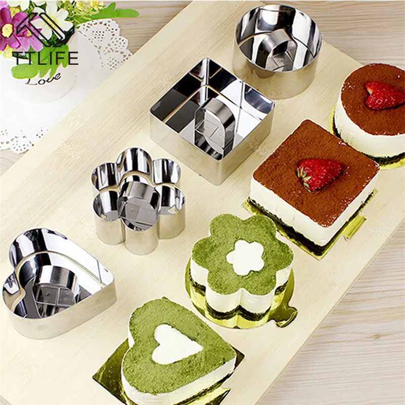 

TTLIFE Heart Square Shape Cheese Cake Mold Baking Stainless Steel Mousse Ring Tiramisu Rice Ball Mold Cookie Cutter