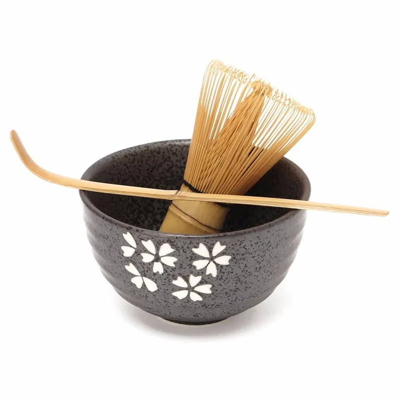 Самый популярный традиционный комплект маття из натурального бамбука венчик Черпак церемоническая чаша для маття венчик держатель Японский матча подарок чайный сервиз - Цвет: A  3PCS