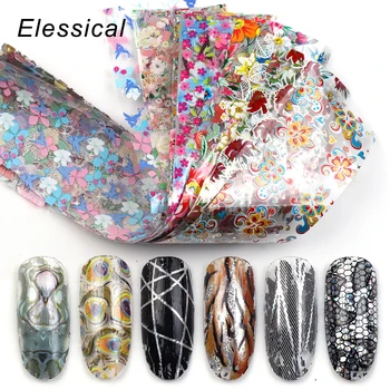 

Elessical 18Pcs 4*20cm holographic Nail Foil transfer Set Decal For Nails Stickers flowers Mix Design Nail art Decoration wraps