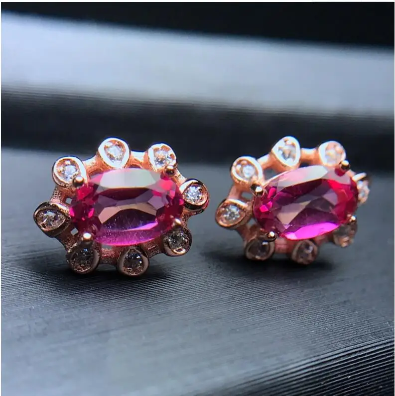 

Natural Pink topaz earring Free shipping Natural real Pink topaz 925 sterling silver 5*7mm