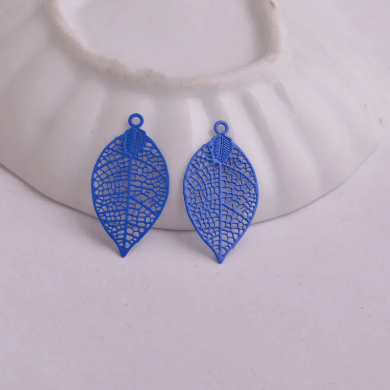 Set of 50 Painted Brass Leaf Charms - Elegant Filigree Pendants