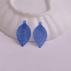 Set of 50 Painted Brass Leaf Charms - Elegant Filigree Pendants (Navy blue)