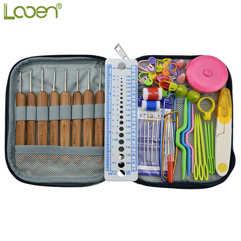 Looen Crochet Hooks Set 8 Pieces Bamboo Crochet Needles with Portable