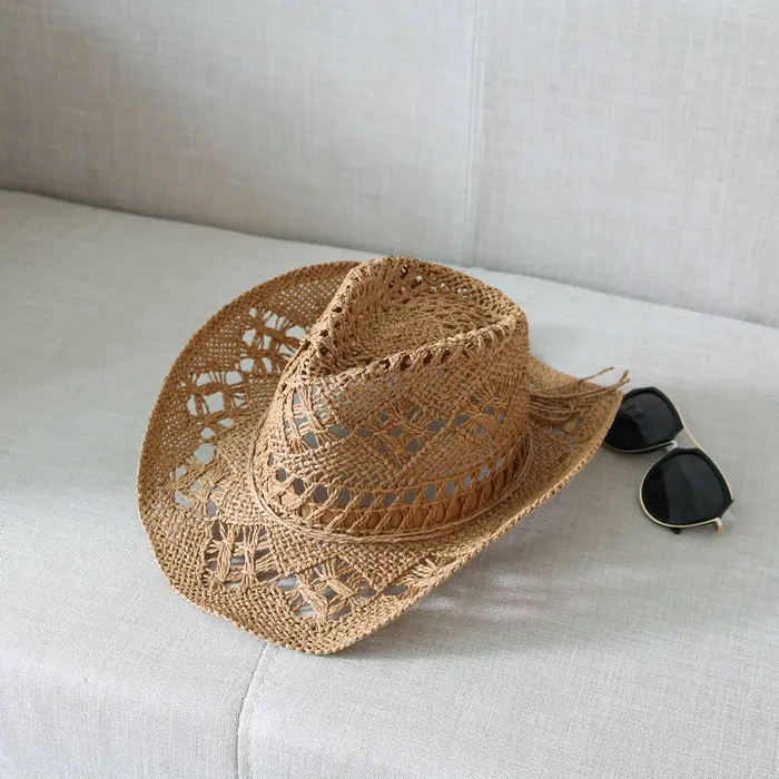 Женская открытая соломенная шляпа летний широкий пляжный навес Кепка с бантом унисекс защита от ультрафиолета, от солнца шляпы - Цвет: Khaki