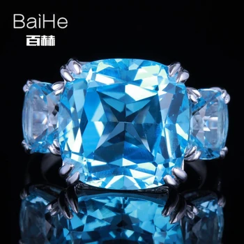 

BAIHE Sterling Silver 925 13.3ct Flawless Cushion Sky Blue Topaz Engagement Women Trendy Fine Jewelry Blue Topaz Ring