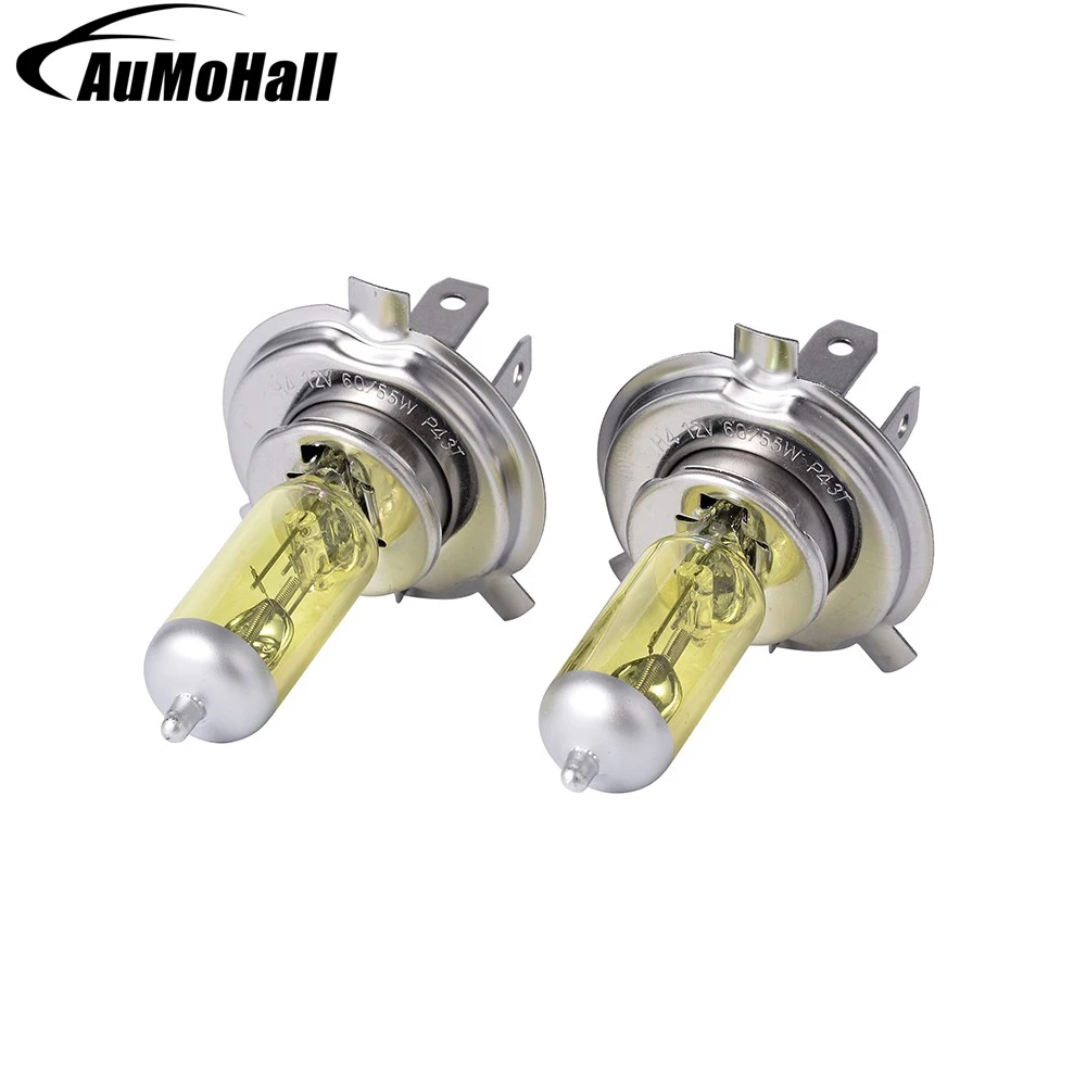 2 Pieces Halogen Lights H4 Yellow Halogen Lamp 12V Car Halogen Lightsin Car Headlight Bulbs(LED