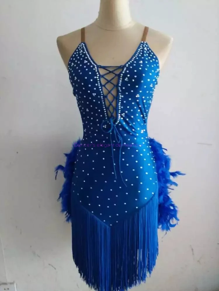 New style!latin dance costumes senior sexy spandex feather latin dance