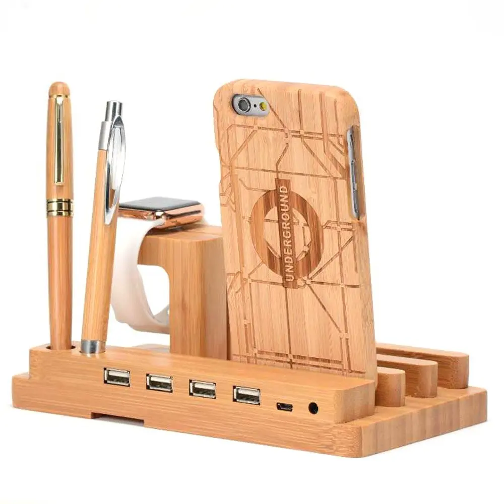 imágenes para Carga de Madera de bambú Titular de Soporte 4 Puertos HUB USB Estación de Carga Dock Cuna para Apple Reloj 2 42 38mm iPhone 5 6 6 s 7 más iPad imágenes para Carga de Madera de bambú Titular de Soporte 4 Puertos HUB USB Estación de Carga Dock Cuna para Apple Reloj 2 42 38mm iPhone 5 6 6 s 7 más iPad