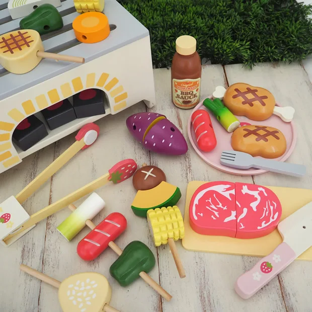 Barbecue Toys Set 12 Wood Plaything 38pcs Child play house Outdoor BBQ