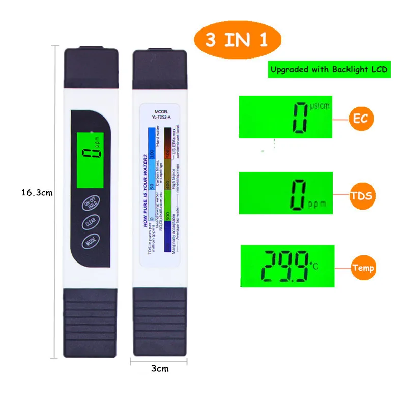 3 шт./партия ручка дизайн TDS+ измерительный инструмент TDS& EC тест er 0-5000ppm+ PH метр тестер кислотности воды тест качества для школы скидка 20