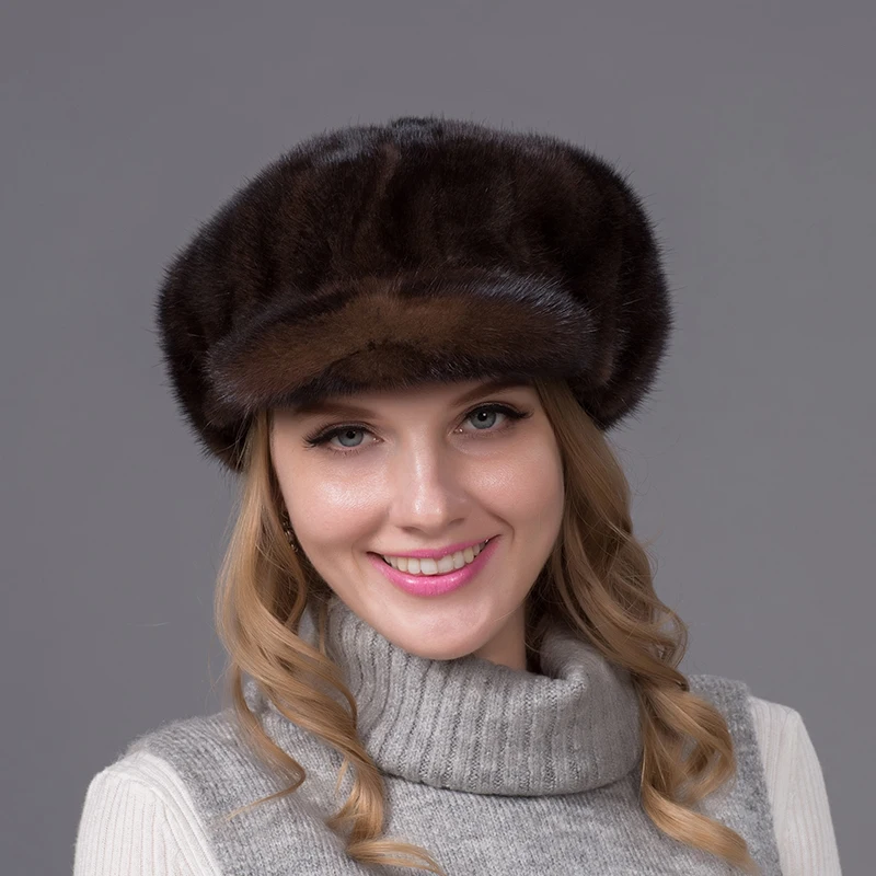 2016 New Genuine Mink Fur Hat Cap in Women Clothing Winter Fur Headdress Warm Fashion Cap